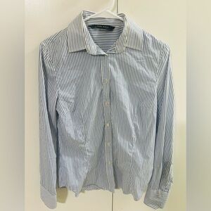 Zara Women's Pint Striped blue & white Button Down Long Sleeve Shirt sz S